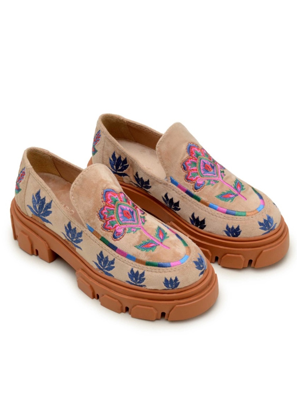 Farm Rio Beige Embroidered Lug Sole Slip On Loafer